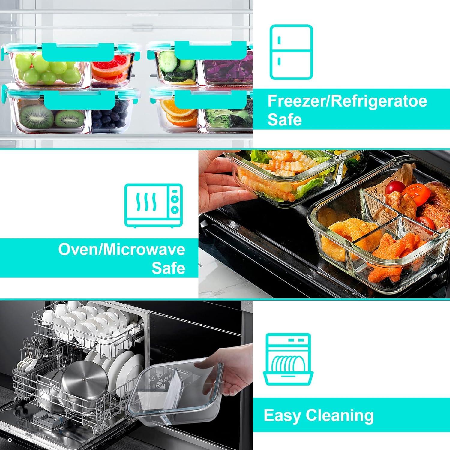 Contenedores de Vidrio VERONES 5 Piezas 3 Compartimentos 1080ml