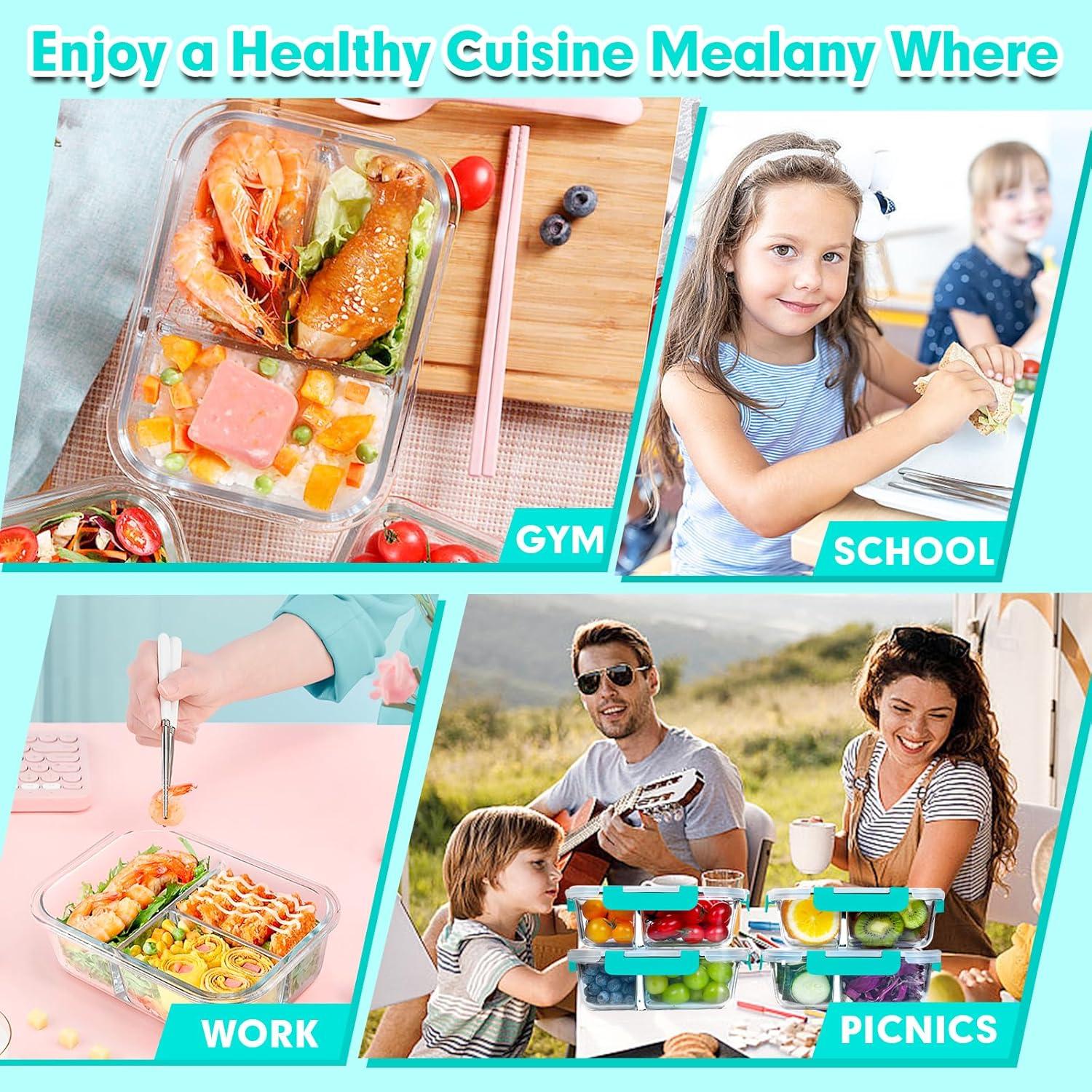 Contenedores de Vidrio VERONES 5 Piezas 3 Compartimentos 1080ml