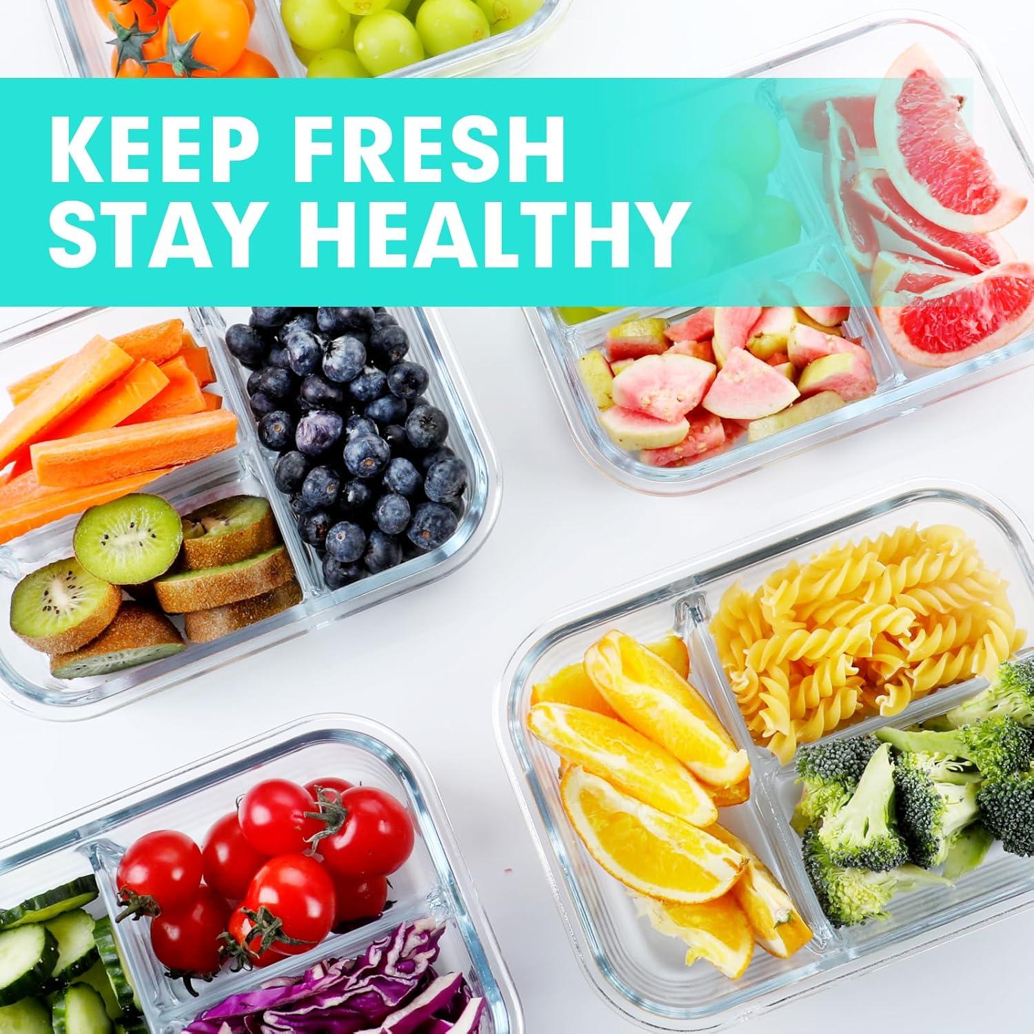 Contenedores de Vidrio VERONES 5 Piezas 3 Compartimentos 1080ml