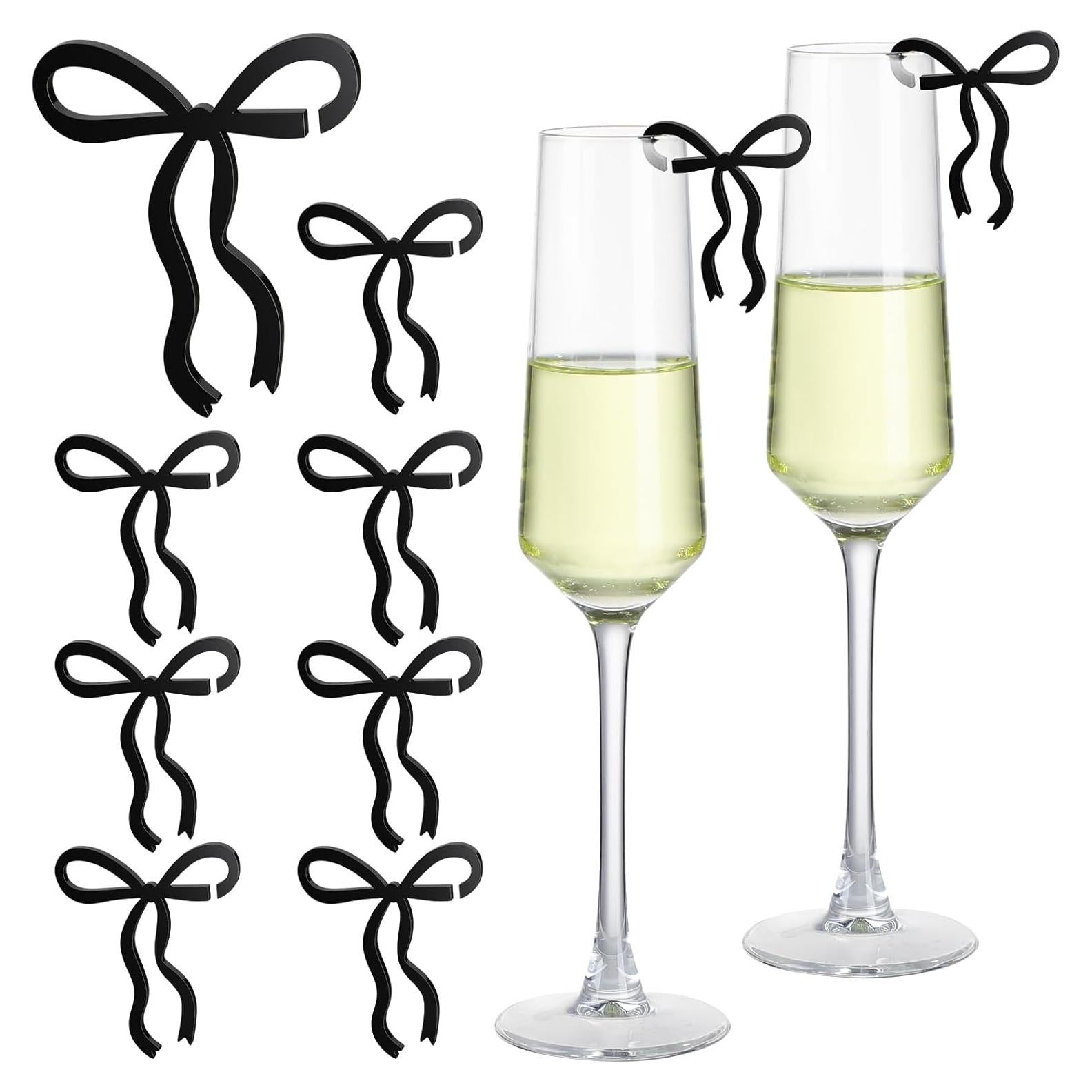 24 Etiquetas de Bebida con Lazos Negros Acrílicos para Fiestas