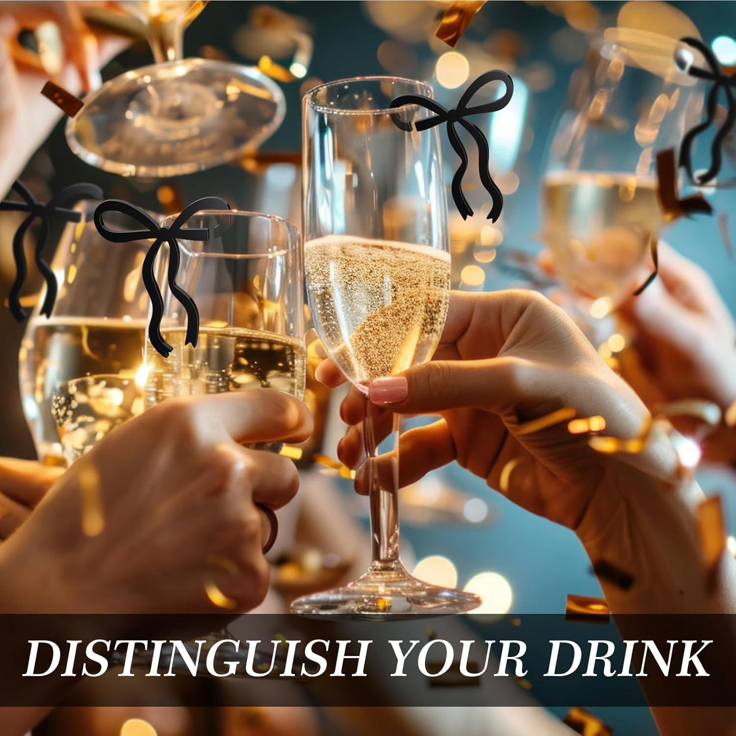 24 Etiquetas de Bebida con Lazos Negros Acrílicos para Fiestas