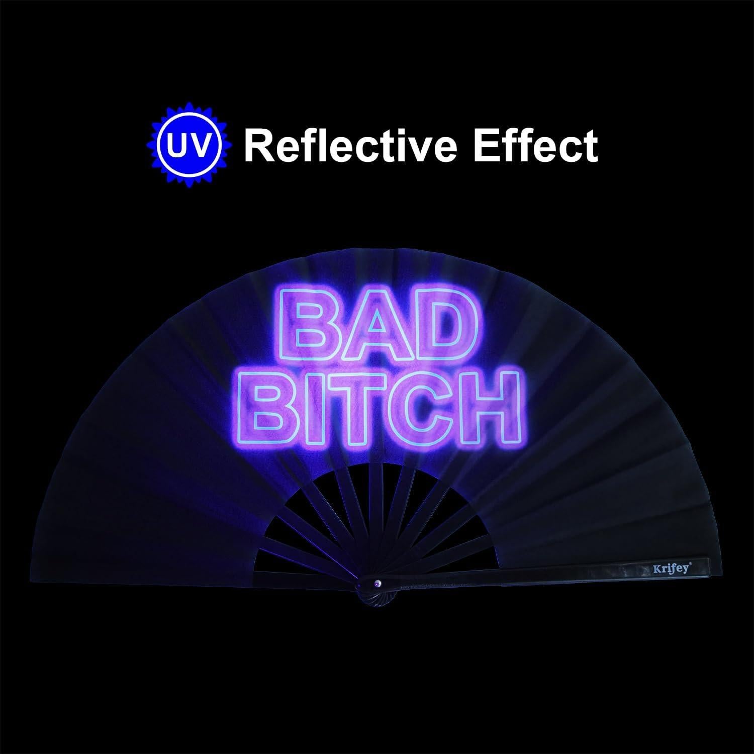 Abanico Plegable Krifey UV Glow 64cm para Rave y Fiesta