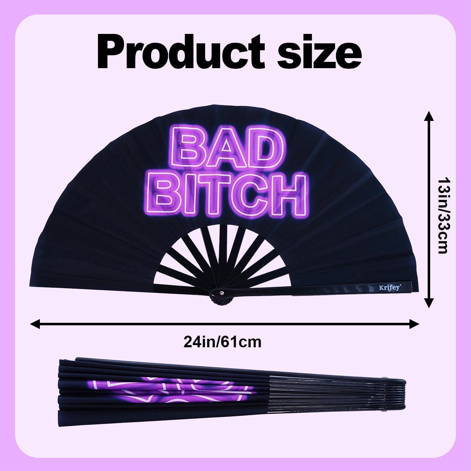 Abanico Plegable Krifey UV Glow 64cm para Rave y Fiesta