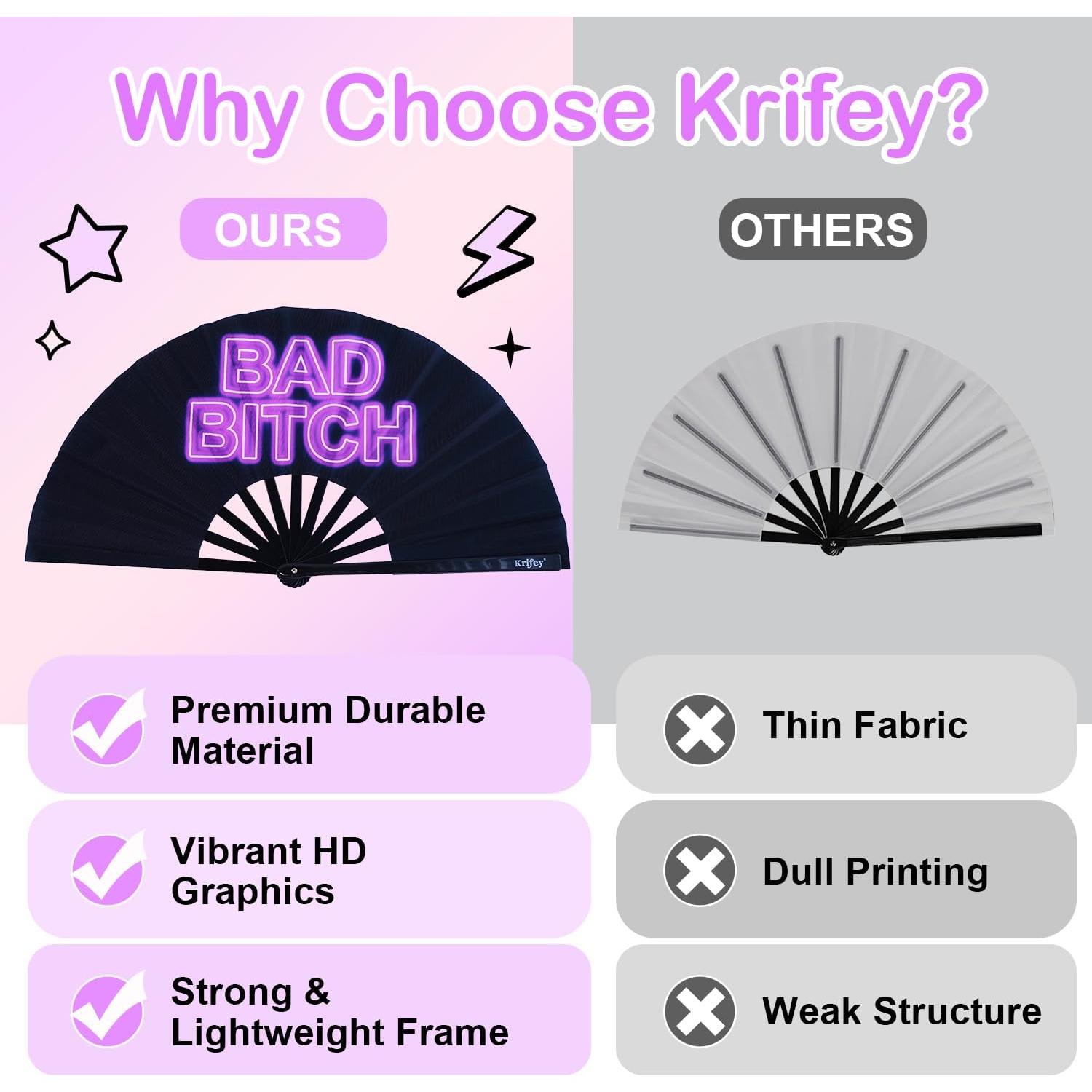 Abanico Plegable Krifey UV Glow 64cm para Rave y Fiesta