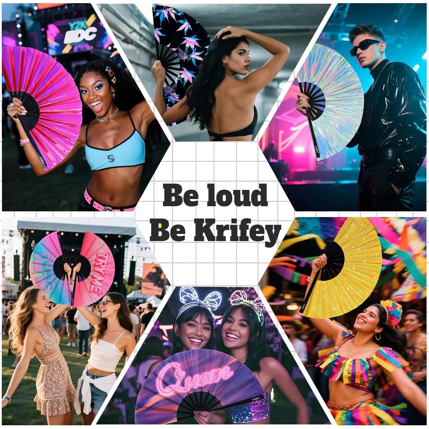 Abanico Plegable Krifey UV Glow 64cm para Rave y Fiesta