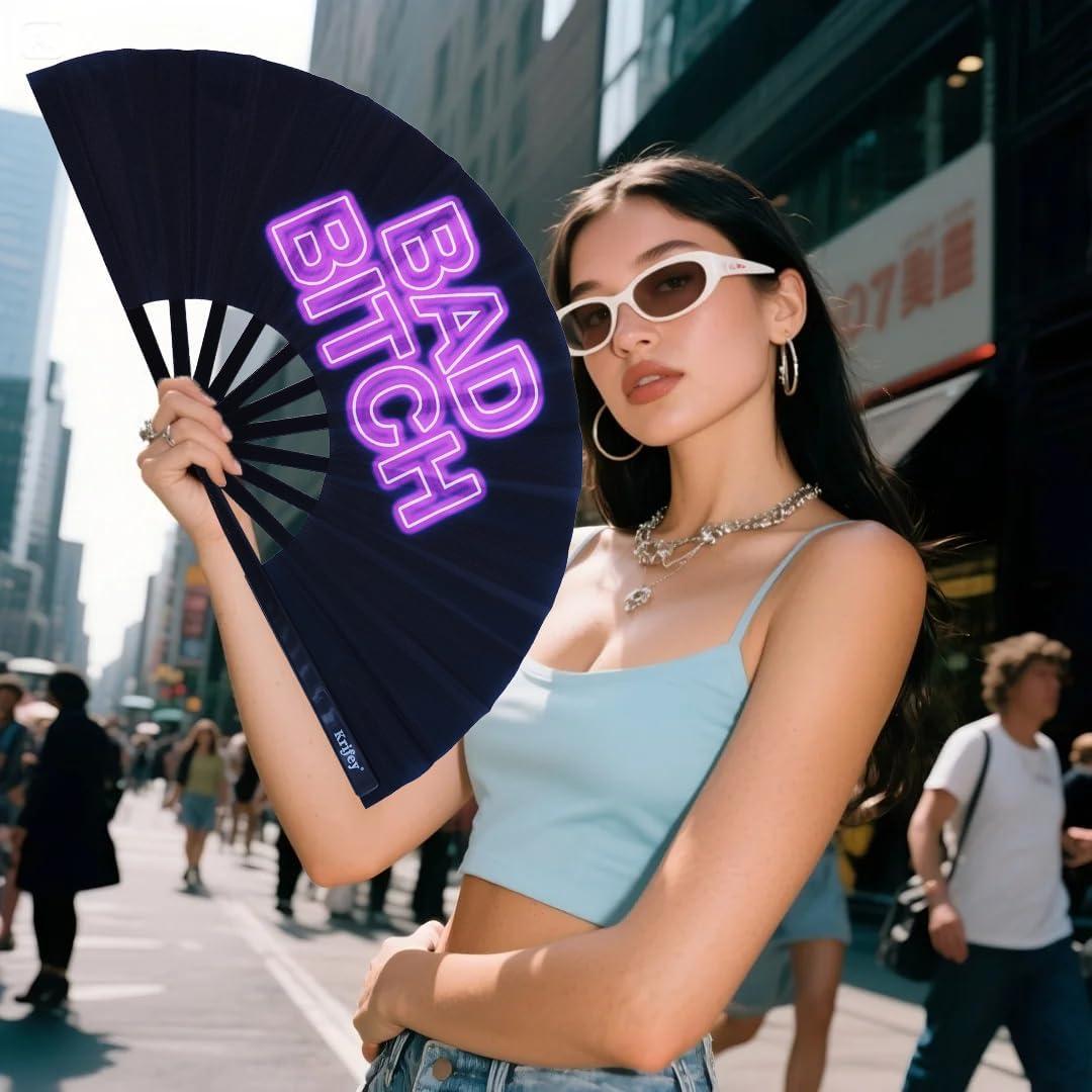 Abanico Plegable Krifey UV Glow 64cm para Rave y Fiesta