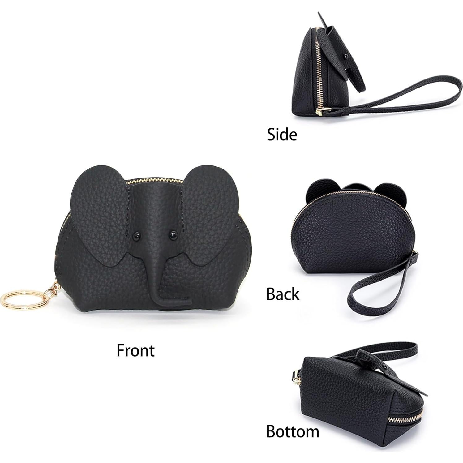 Monedero de cuero para mujeres DS873 - Elefante negro