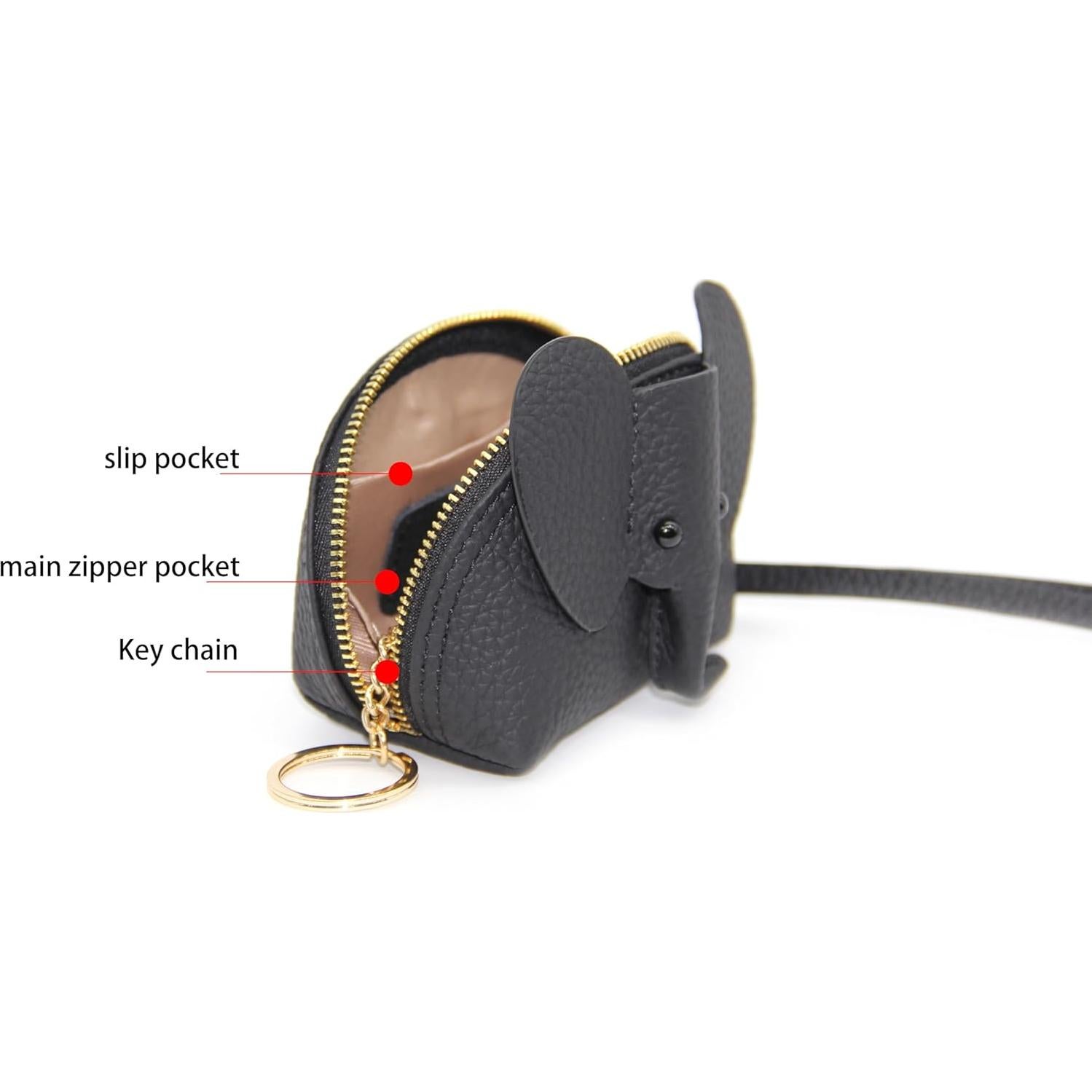 Monedero de cuero para mujeres DS873 - Elefante negro