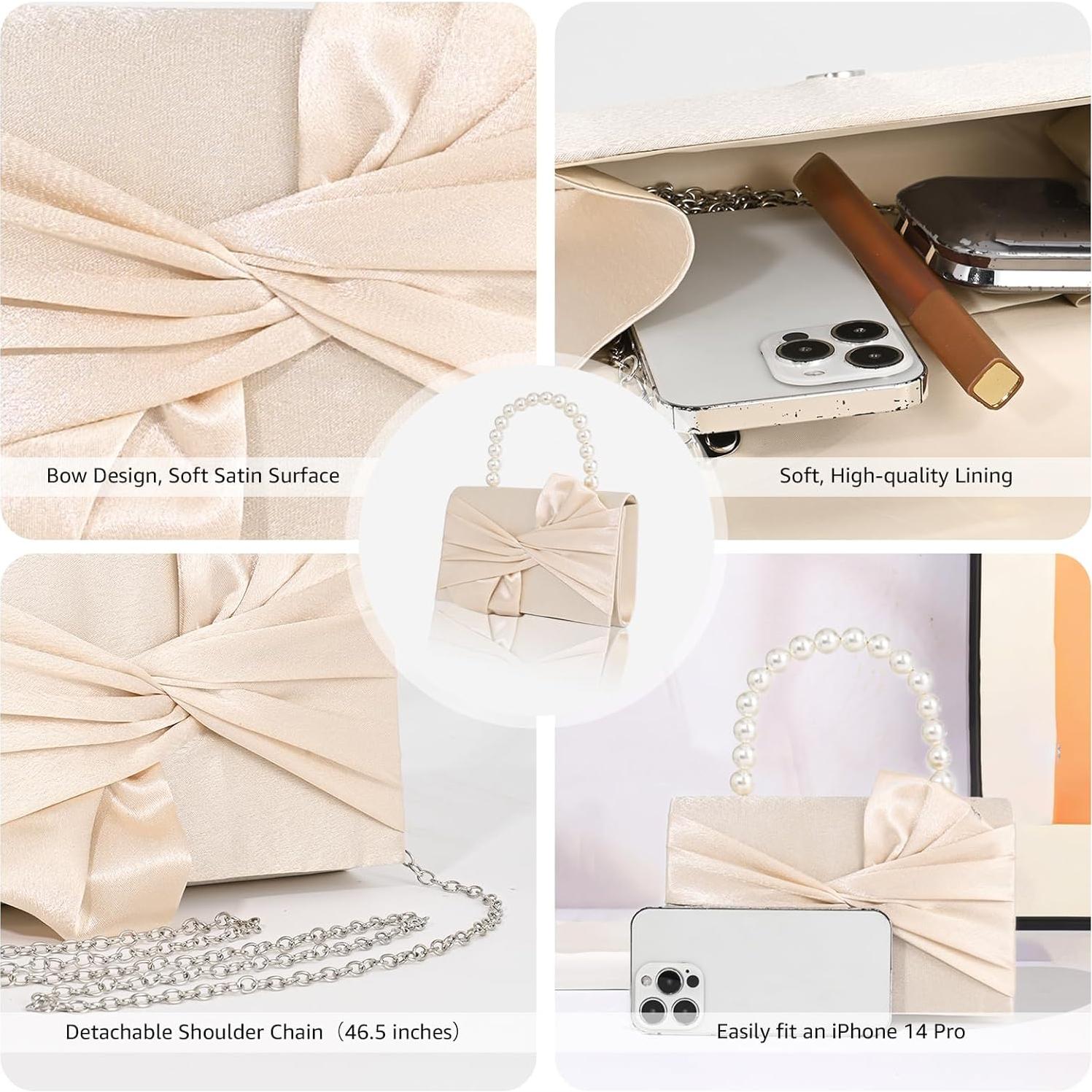 Clutch de Satén para Mujeres Albaricoque 20x23cm con Cadena