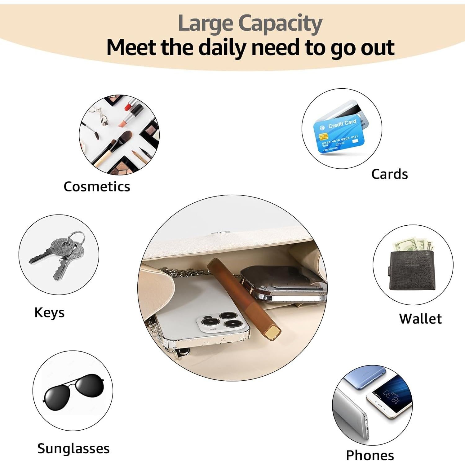 Clutch de Satén para Mujeres Albaricoque 20x23cm con Cadena