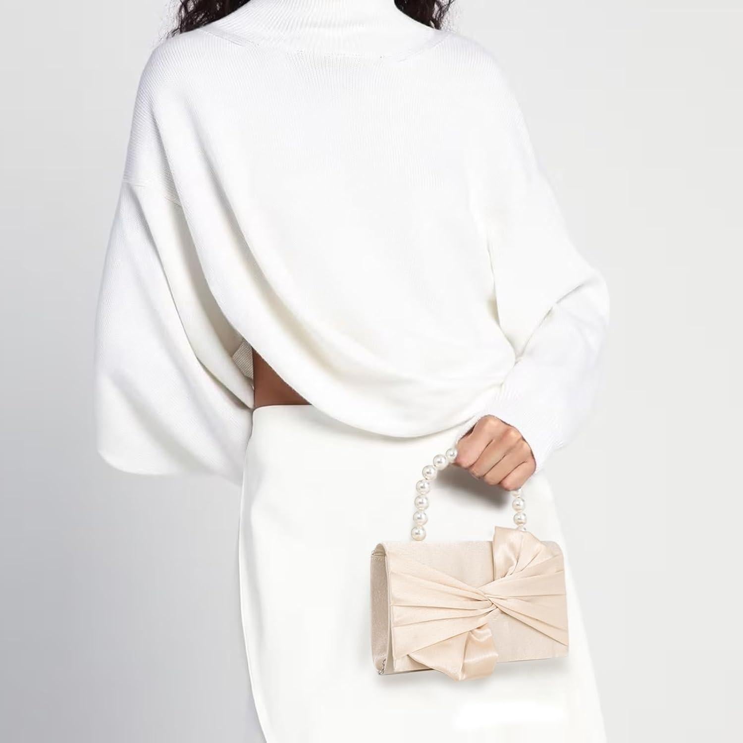 Clutch de Satén para Mujeres Albaricoque 20x23cm con Cadena