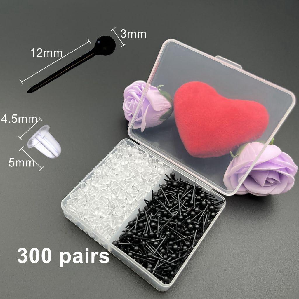 300 Pendientes de Plástico Negro para Oídos Sensibles Siurnby