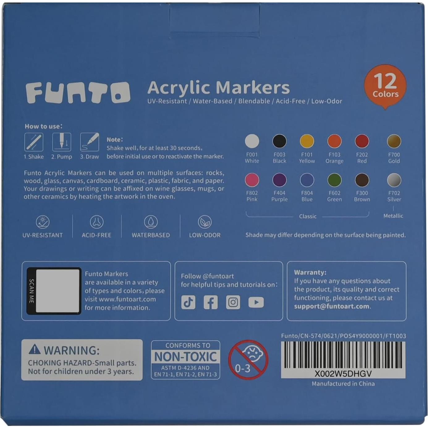 Set de 12 Marcadores de Pintura Acrílica Funto Multicolor