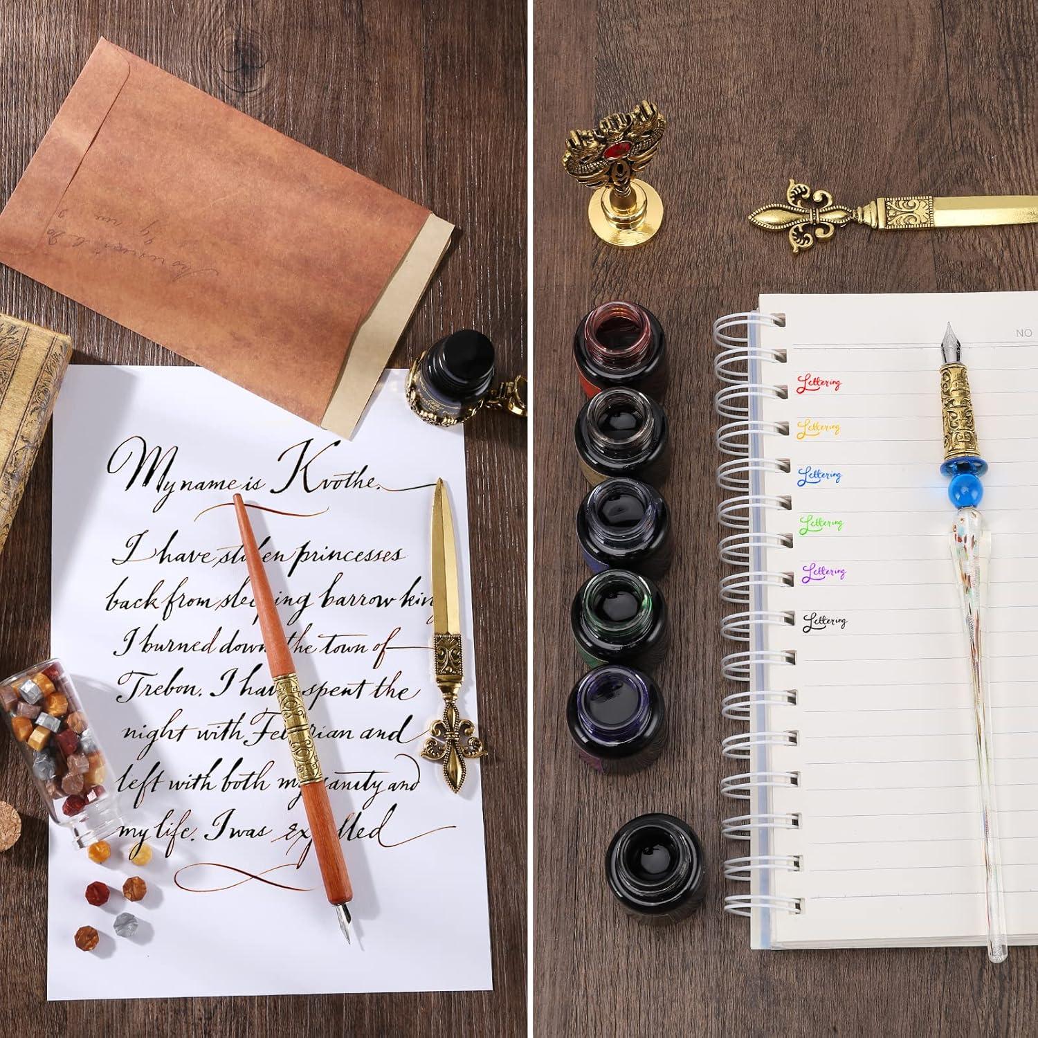Juego de Caligrafía y Sello de Cera Junhartt - 3 Plumas y 6 Tintas