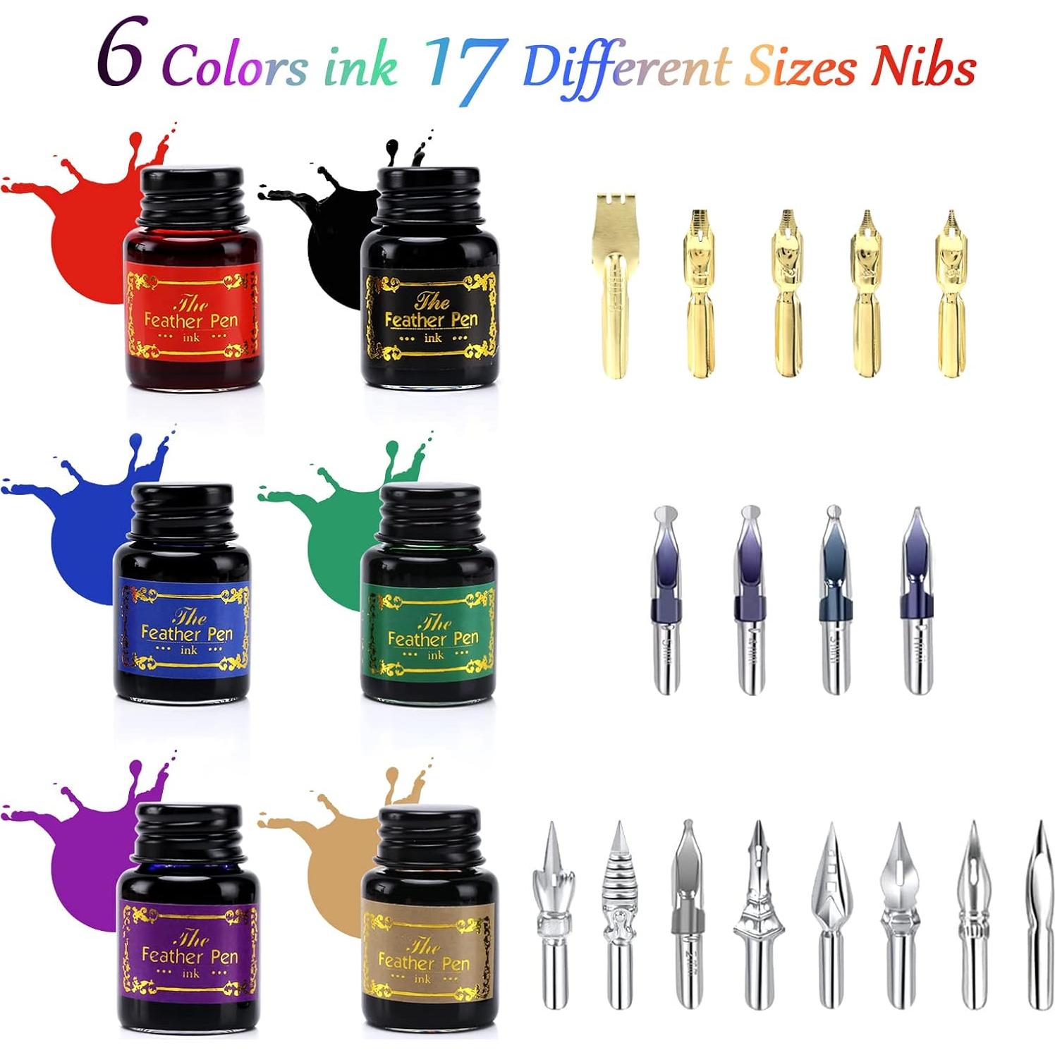 Juego de Caligrafía y Sello de Cera Junhartt - 3 Plumas y 6 Tintas