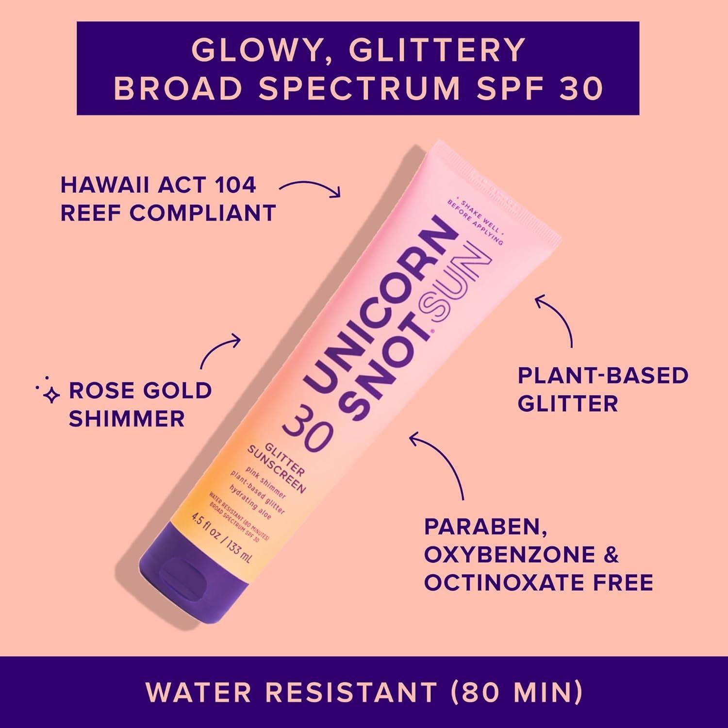 Loción Bronceadora Unicorn Snot SPF 30 Brillo Rosa Dorado