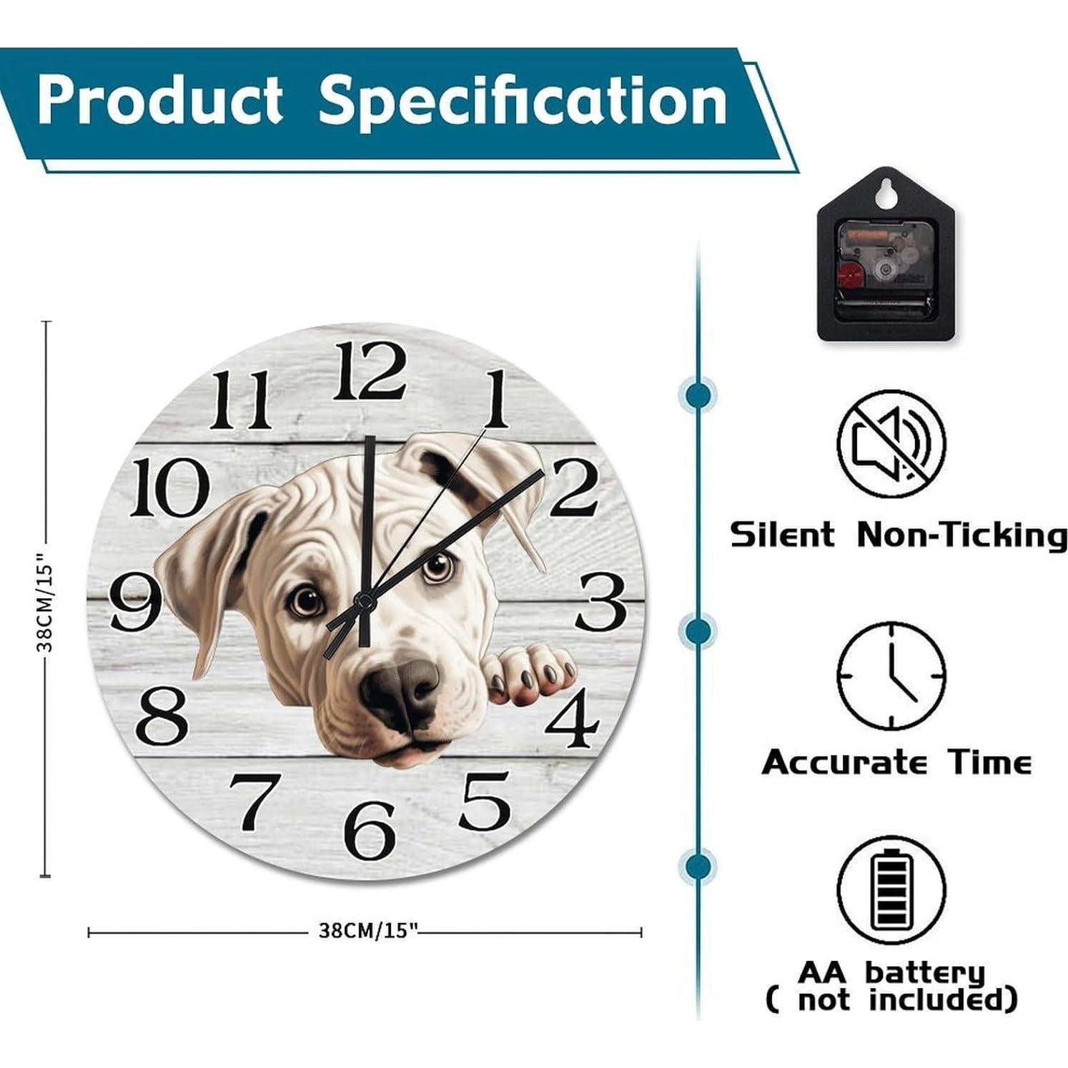 Reloj de Pared Redondo JuneLucky 38 cm Madera Silencioso