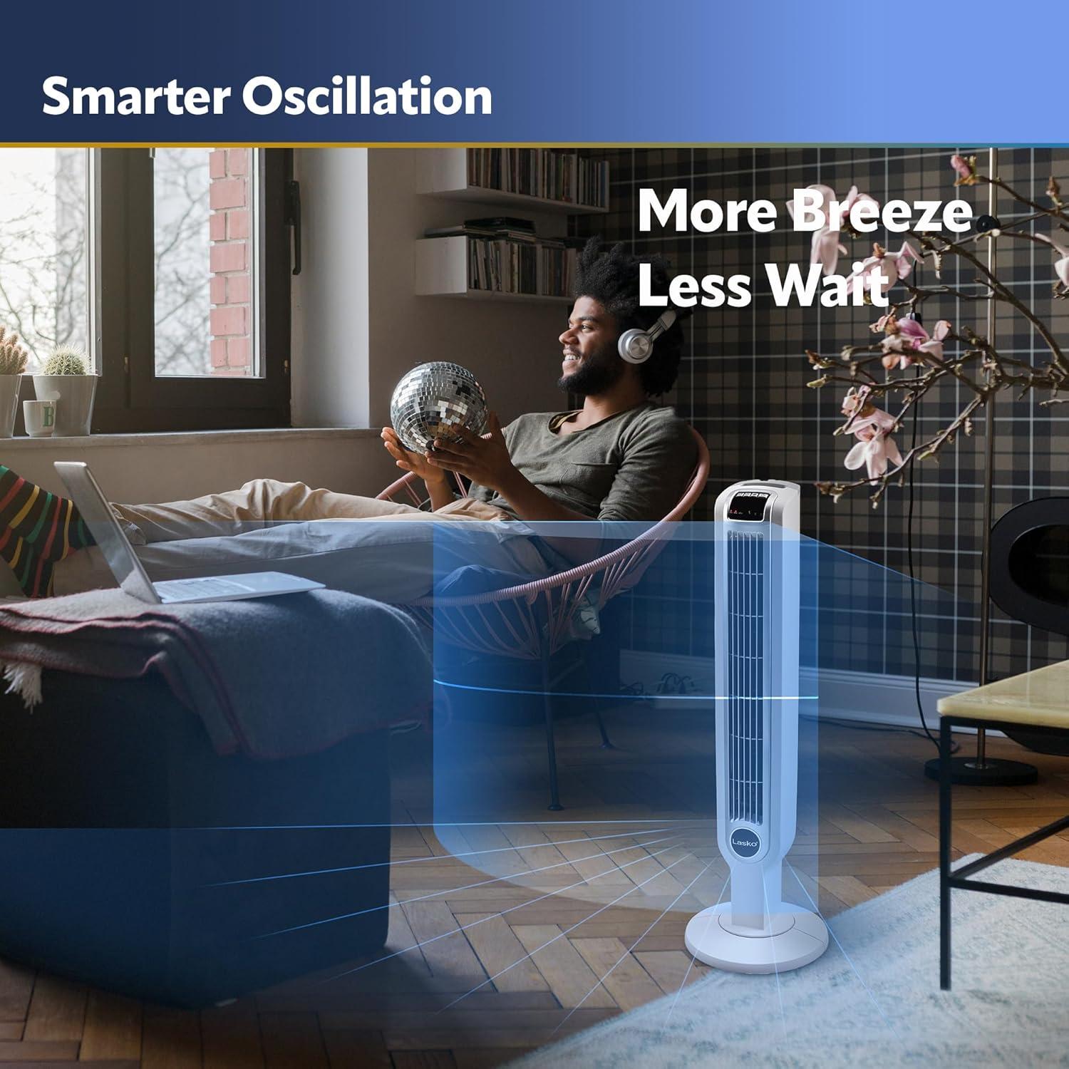 Ventilador de Torre Lasko 2510 91 cm Control Remoto Blanco