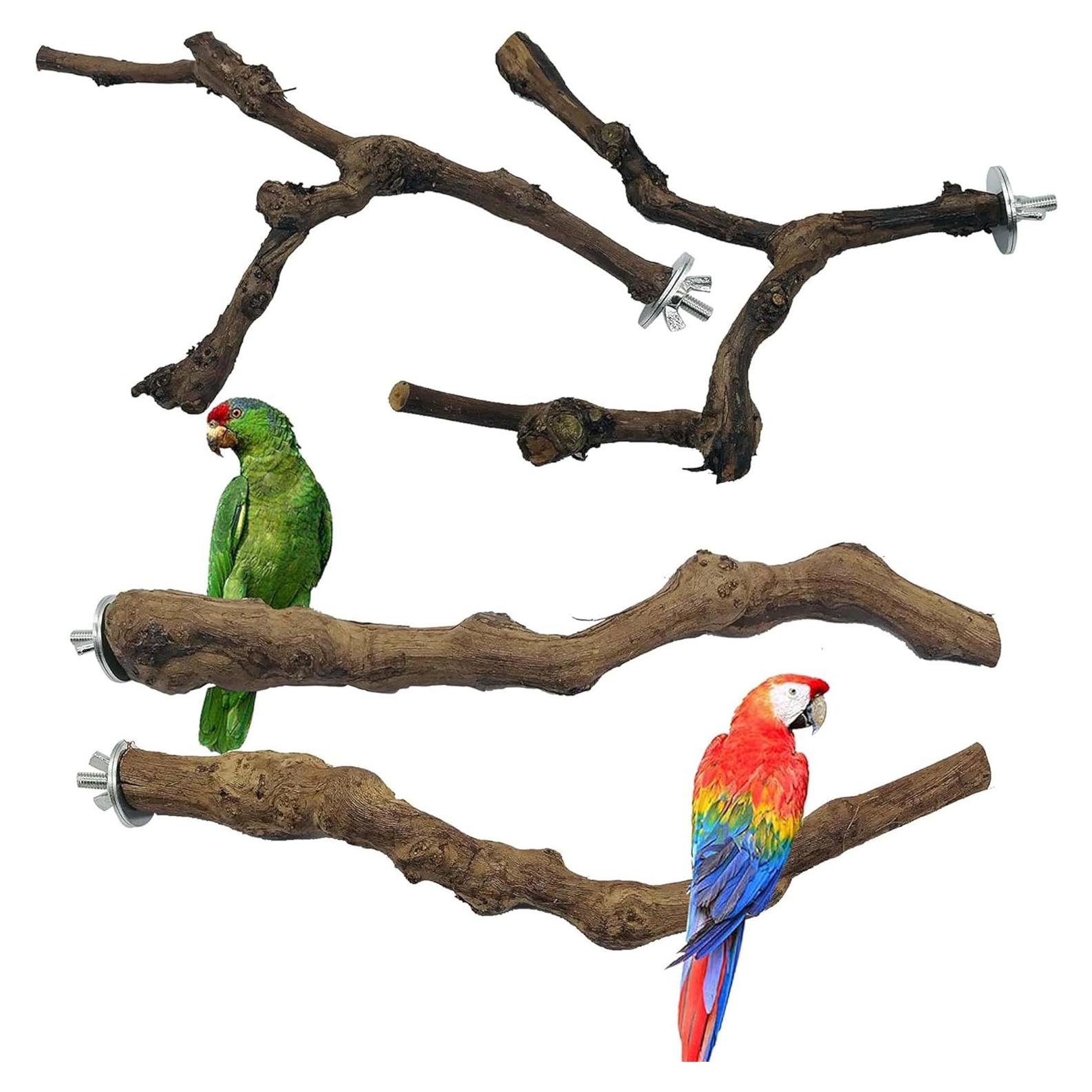 Perchas para Aves Allazone 4 Piezas Madera de Vid Natural