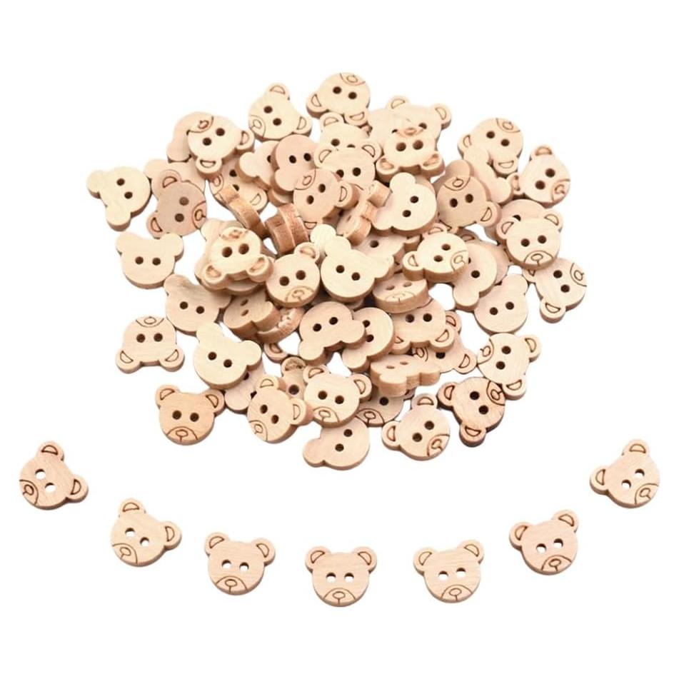 50 Pcs Wooden Bear Buttons with Round 2 Holes DIY Craft Sewing Buttons for Handmade Scrapbooking Art Project Home Ornament, 13mm