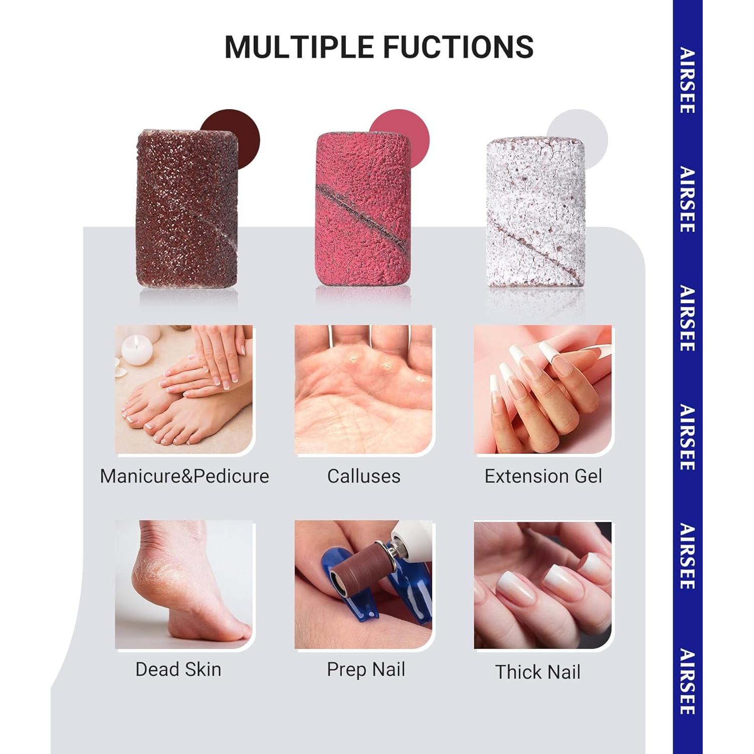 AIRSEE Sanding Bands for Electric Nail Drill 100 Piece Set 120 Grit Coarse Acrylic File Attachments Professional Sander 1 Mandrel Bit Beauty Salon Accessories Manicure and Pedicure Finger Callus Brown