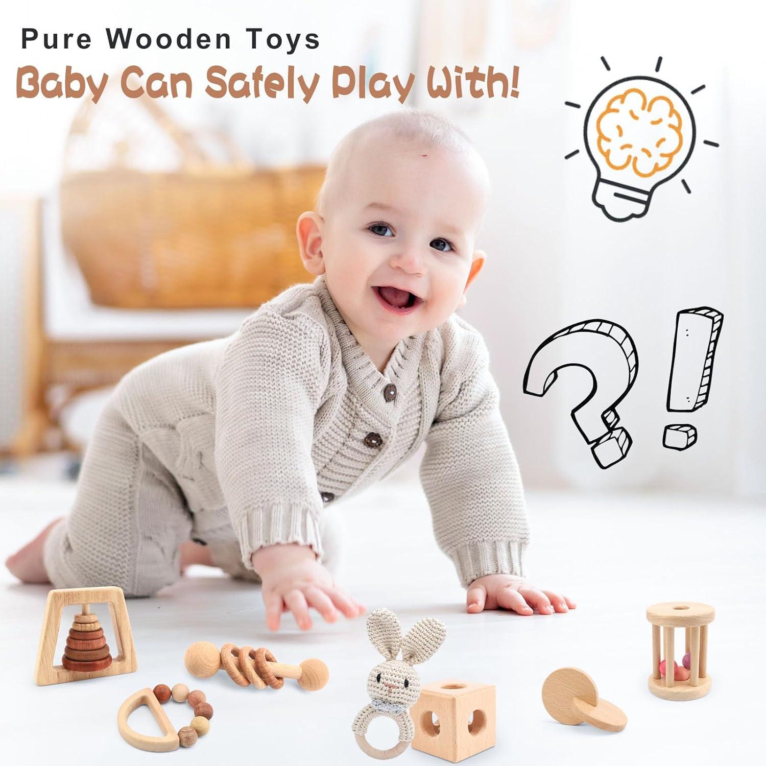 Juego de Sonajeros de Madera Natural 7PCS Montessori