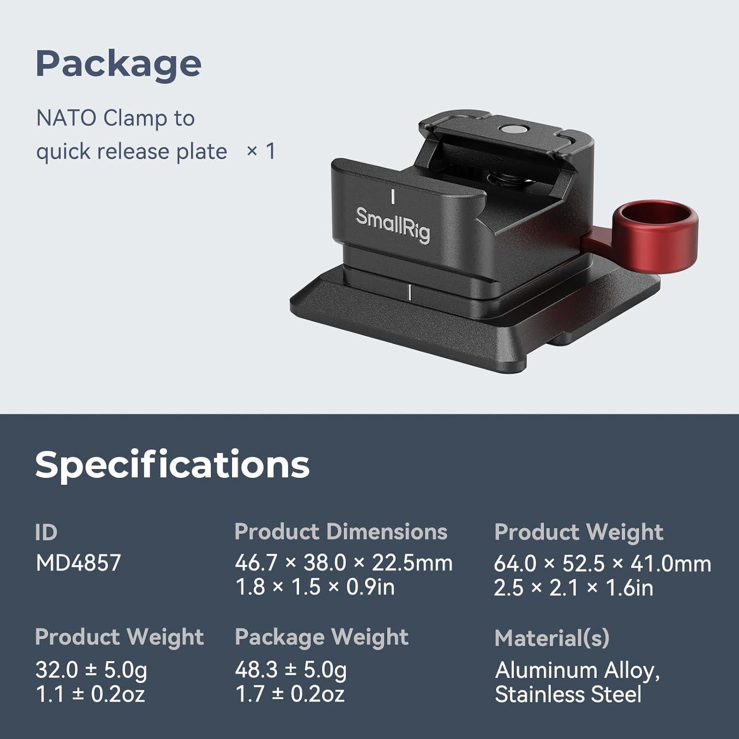 Abrazadera NATO PequeñoRig MD4857 Placa Arca-Swiss Ligera