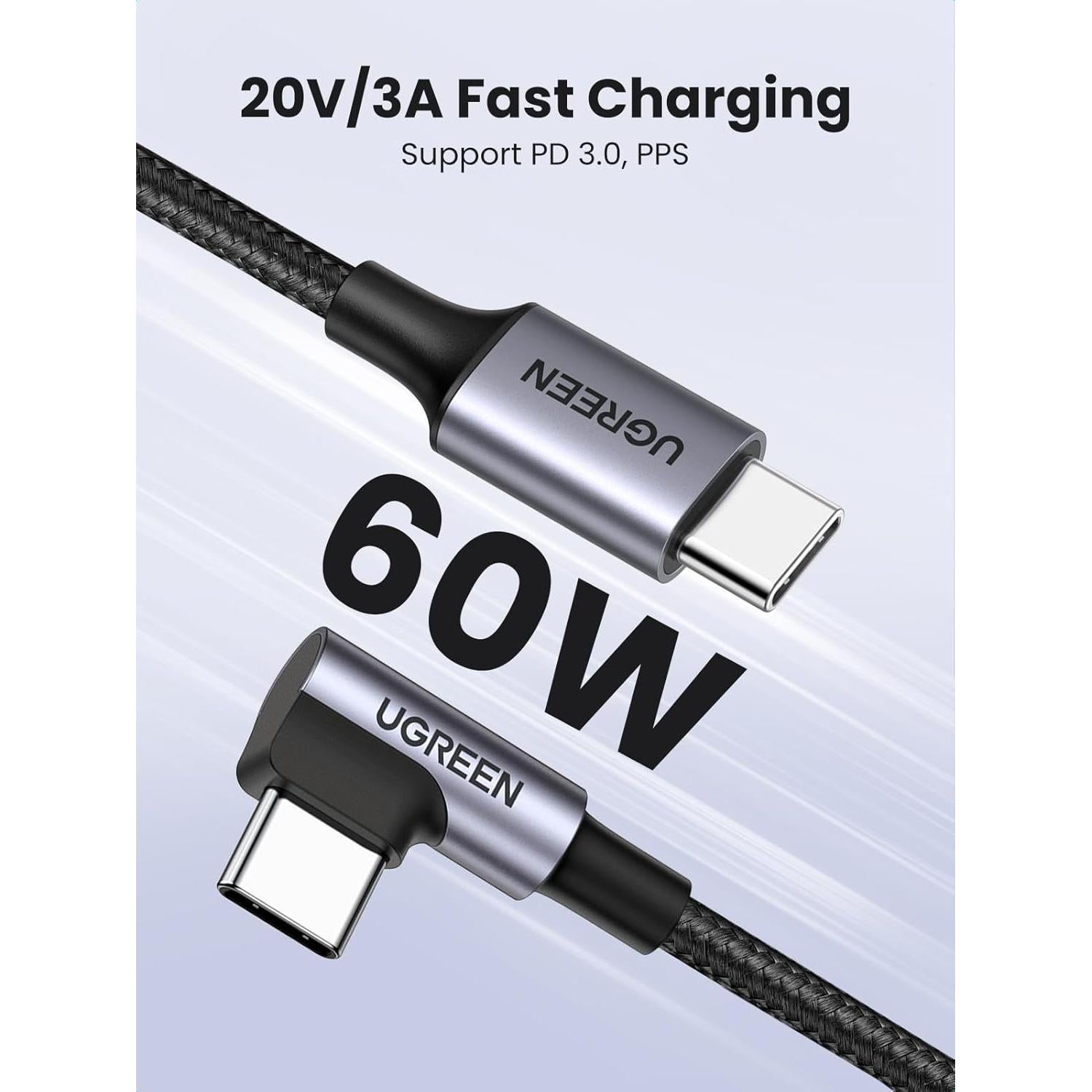 Cable USB C UGREEN 3M 60W Ángulo Recto para iPhone y MacBook