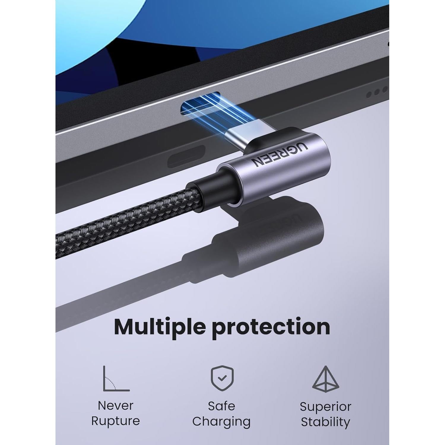 Cable USB C UGREEN 3M 60W Ángulo Recto para iPhone y MacBook