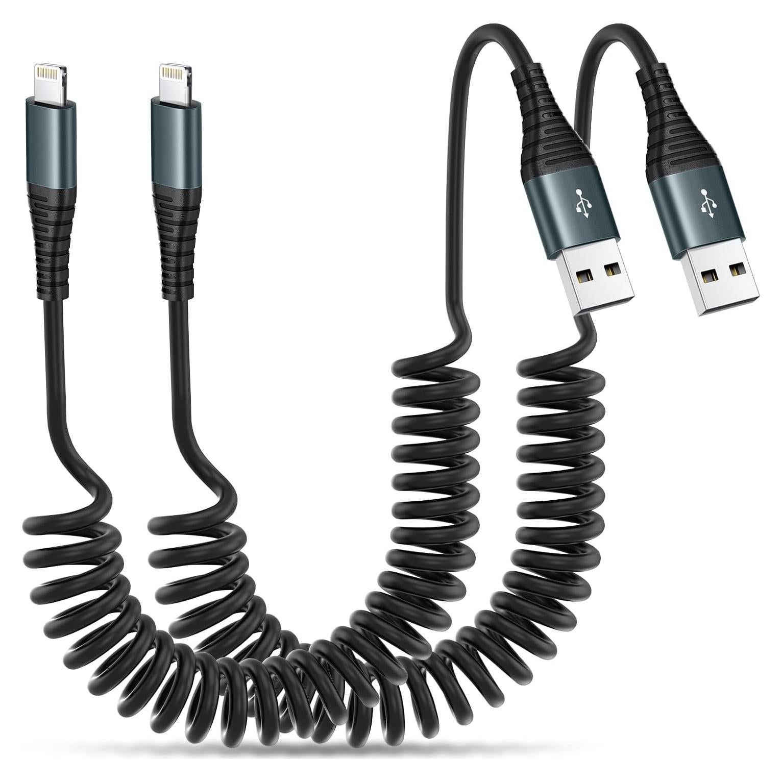 Cable de Carga Lightning en Espiral Heartbeats 3FT MFi - 2 Paquetes