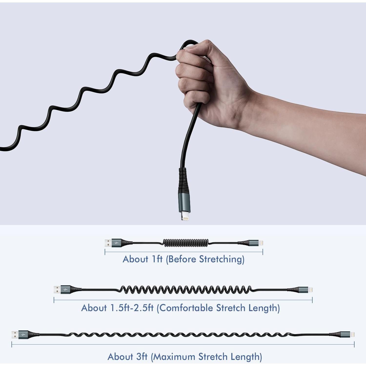 Cable de Carga Lightning en Espiral Heartbeats 3FT MFi - 2 Paquetes