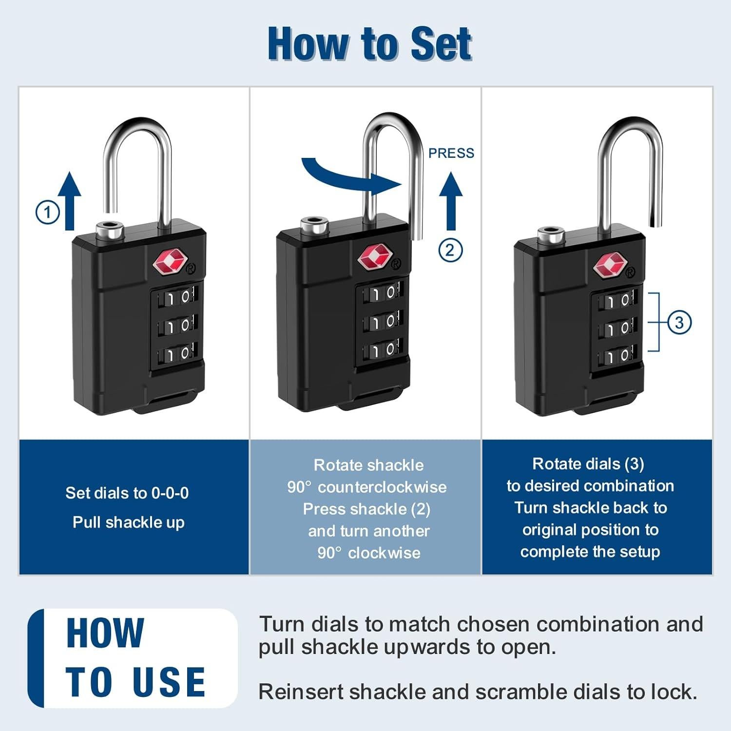 Candados de Equipaje TSA Cantor 3PCS Plástico Resistente