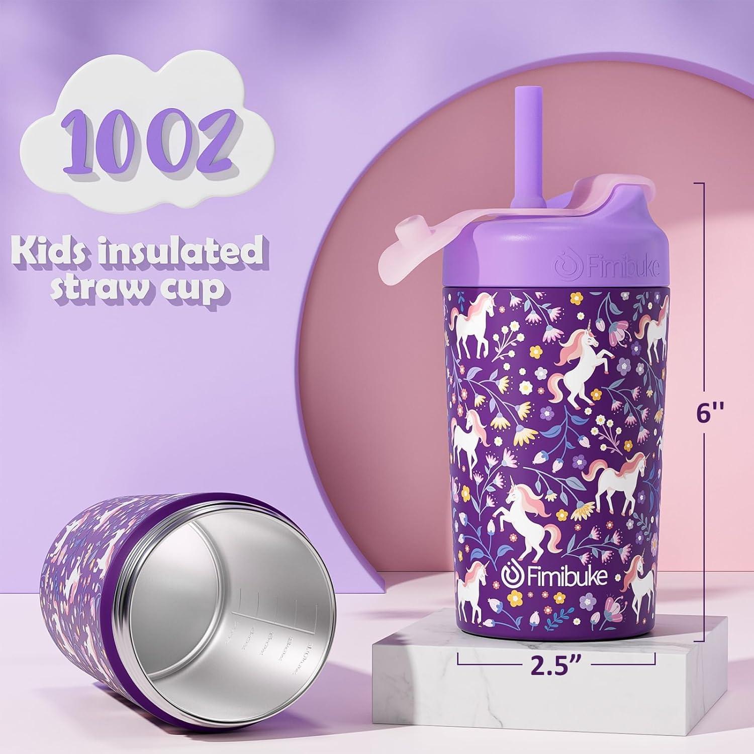 Taza Aislada para Niños Fimibuke 10 OZ con Popote a Prueba de Derrames