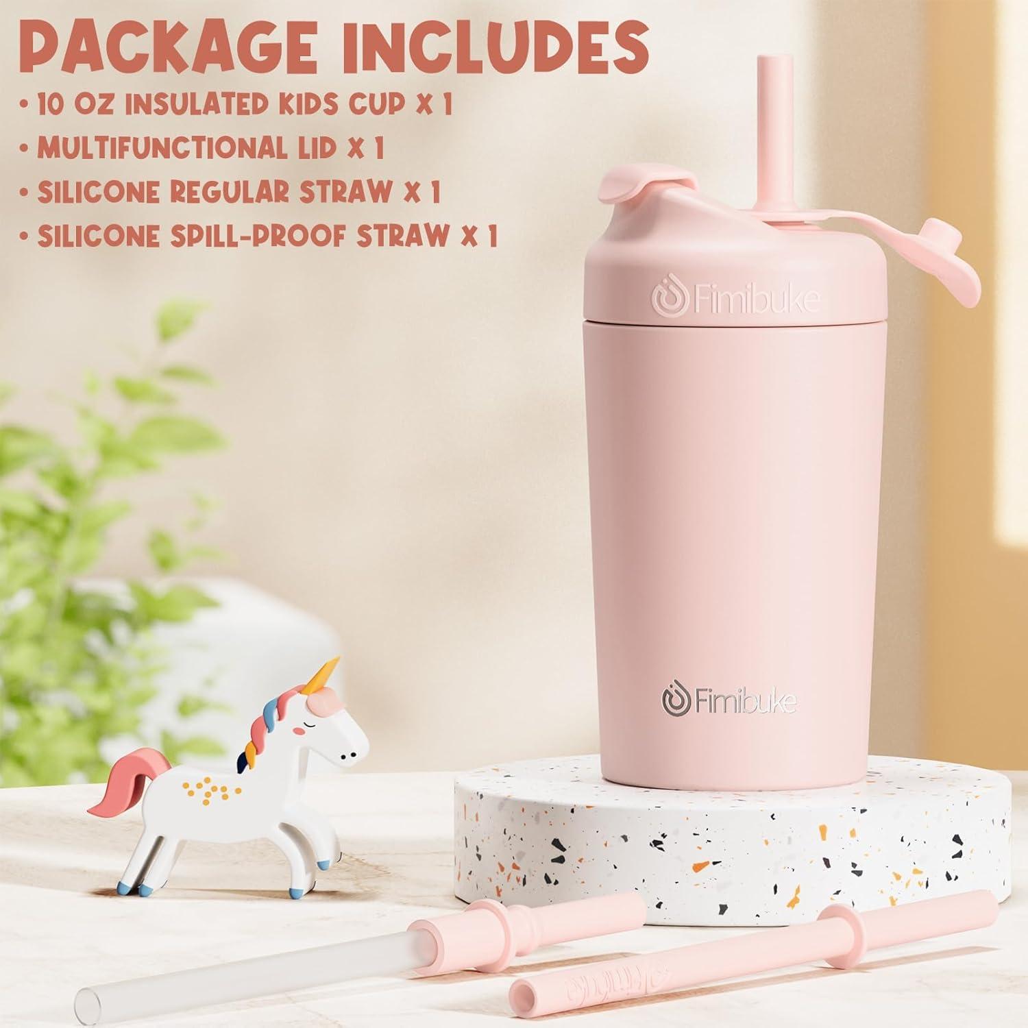 Taza Aislada para Niños Fimibuke 10 OZ con Popote a Prueba de Derrames