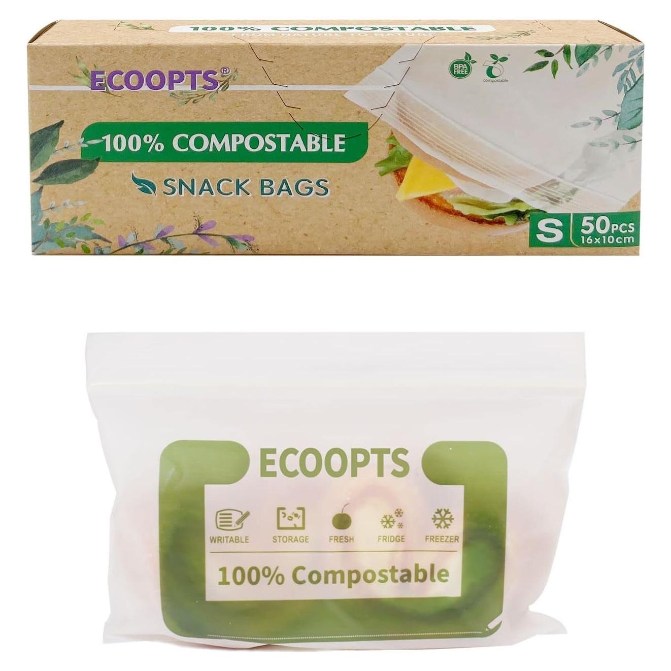 Bolsas de Snack Compostables ECOOPTS 50 Unidades 10x16 cm
