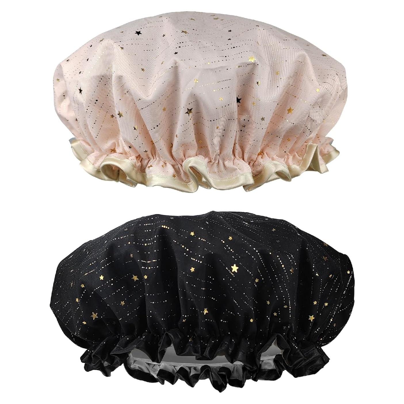 Paquete de 2 Gorras de Ducha Yeetandoo Rosa/Negro Impermeables