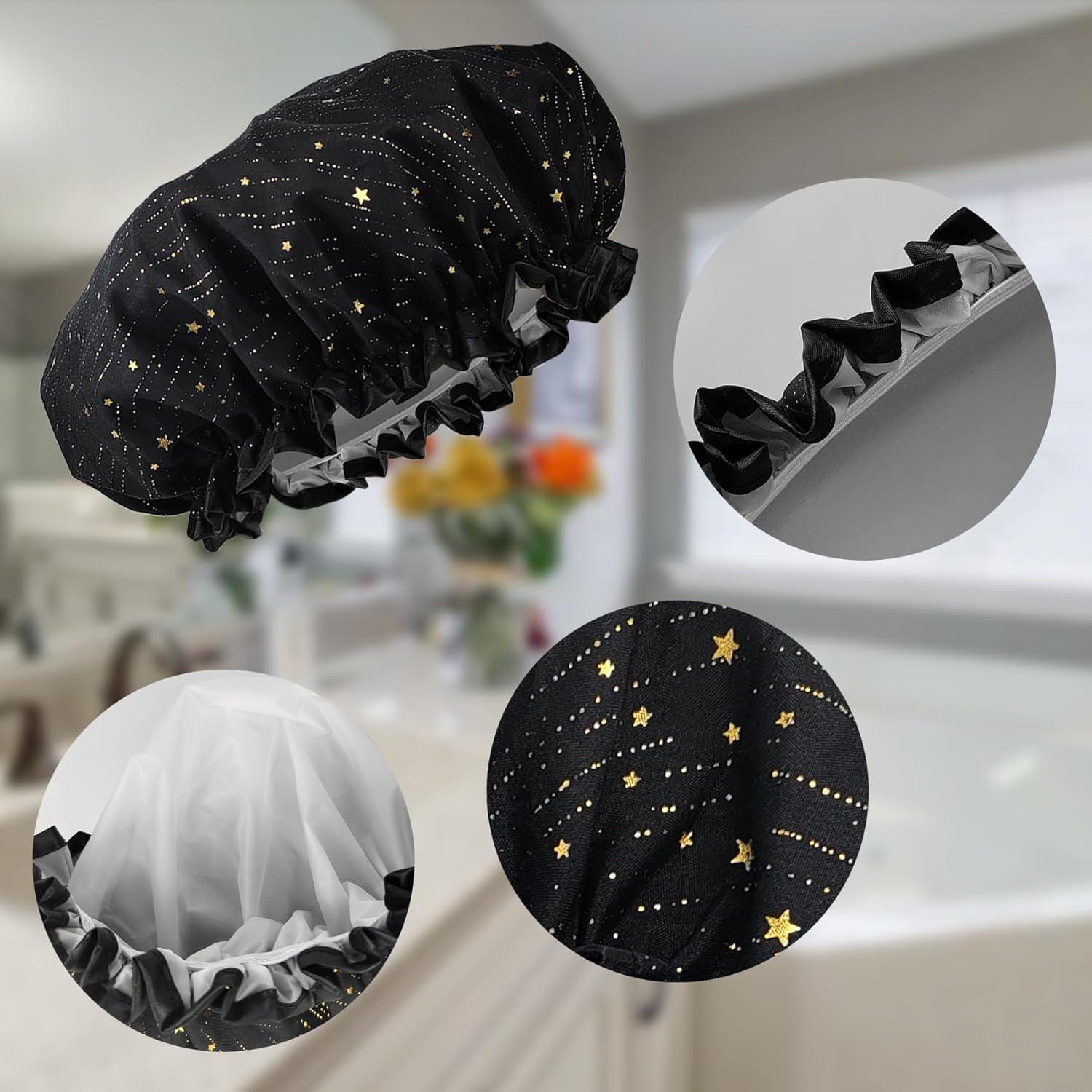 Paquete de 2 Gorras de Ducha Yeetandoo Rosa/Negro Impermeables