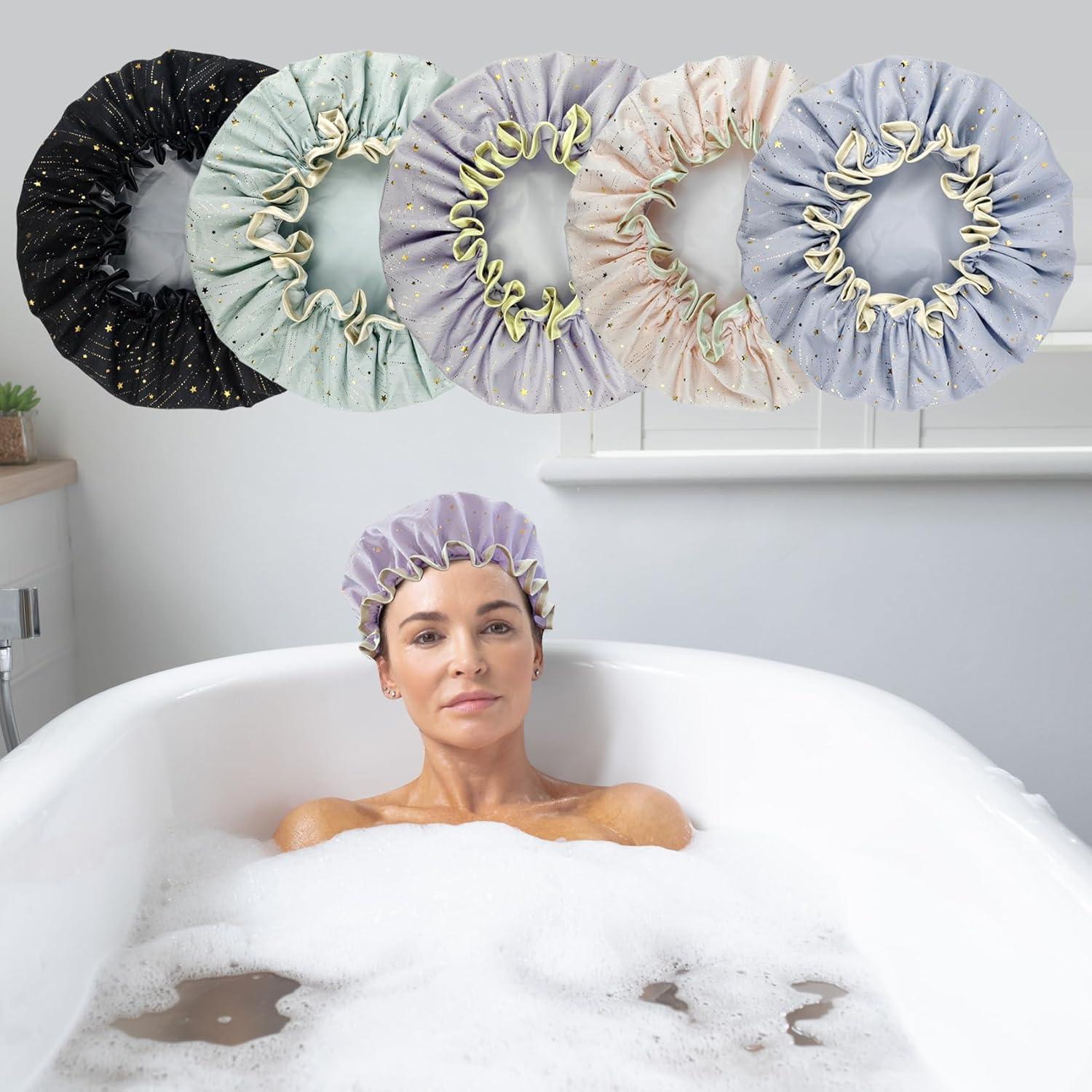 Paquete de 2 Gorras de Ducha Yeetandoo Rosa/Negro Impermeables