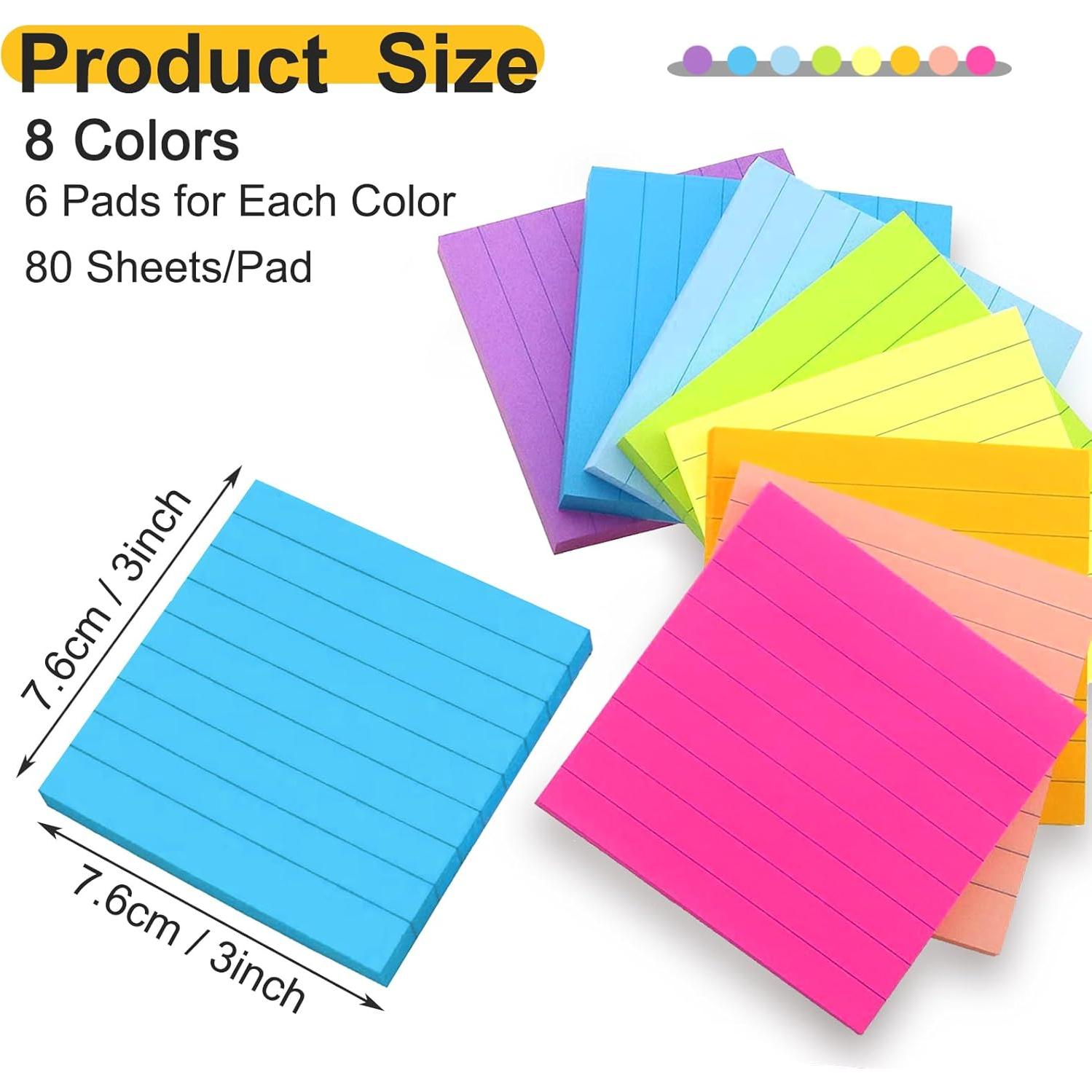 Paquete 48 Notas Adhesivas Rayadas 3x3 Beieverluck 3840 Hojas