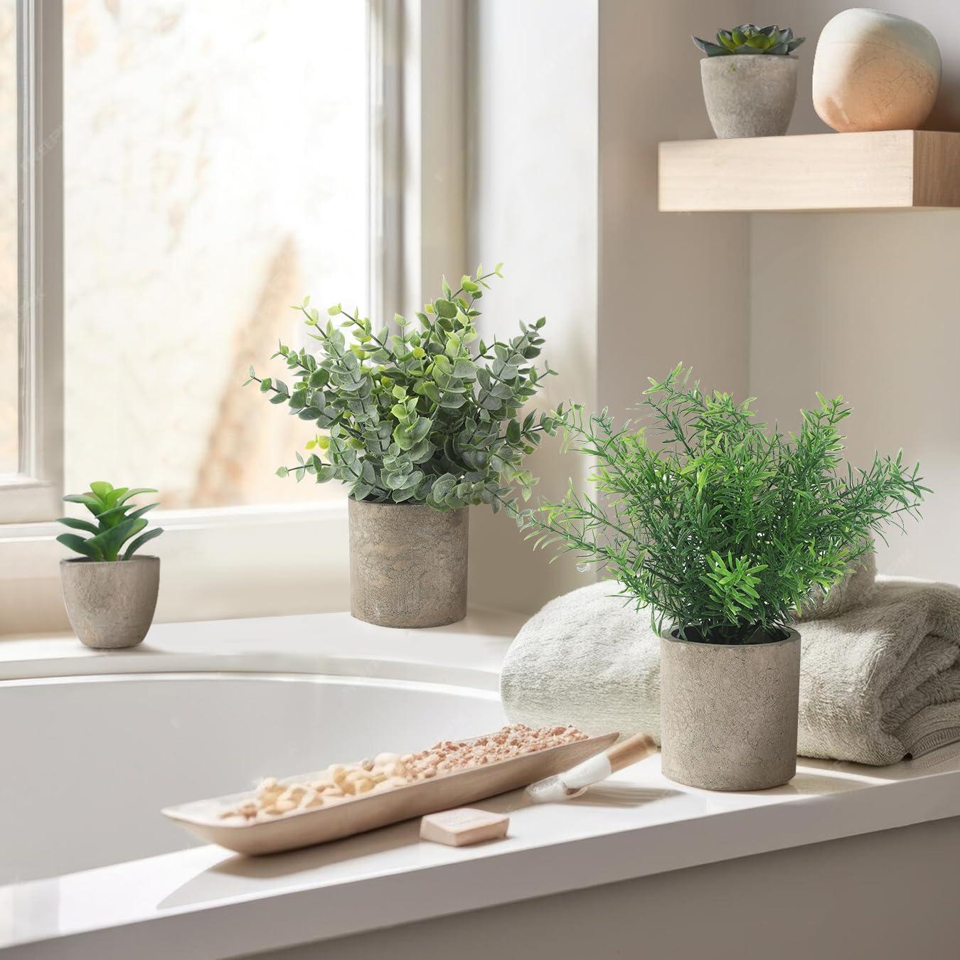 ALAGIRLS 4 Plantas Artificiales Eucalipto en Macetas Decorativas