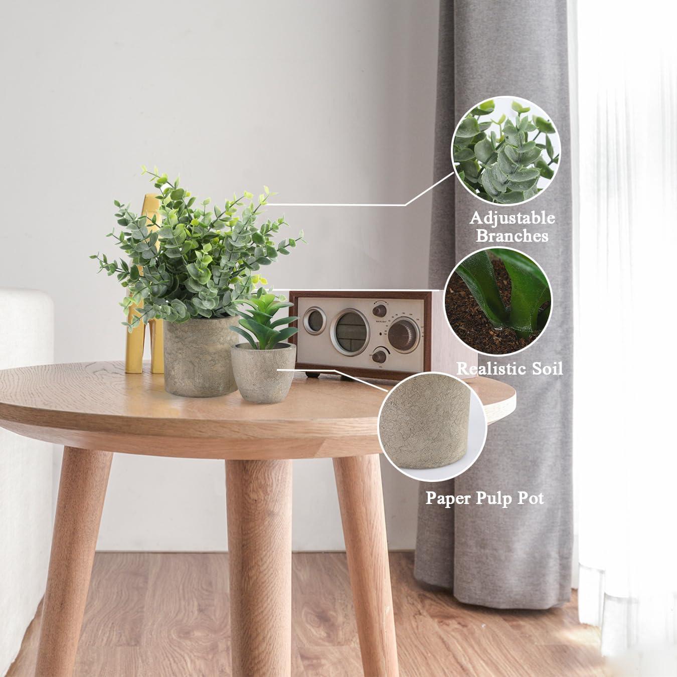 ALAGIRLS 4 Plantas Artificiales Eucalipto en Macetas Decorativas