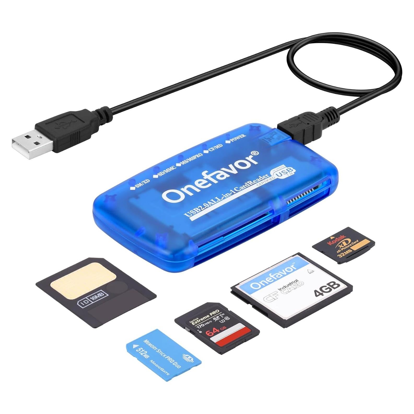 Lector de Tarjetas Multi USB Onefavor - Compatible con SD, CF, MMC