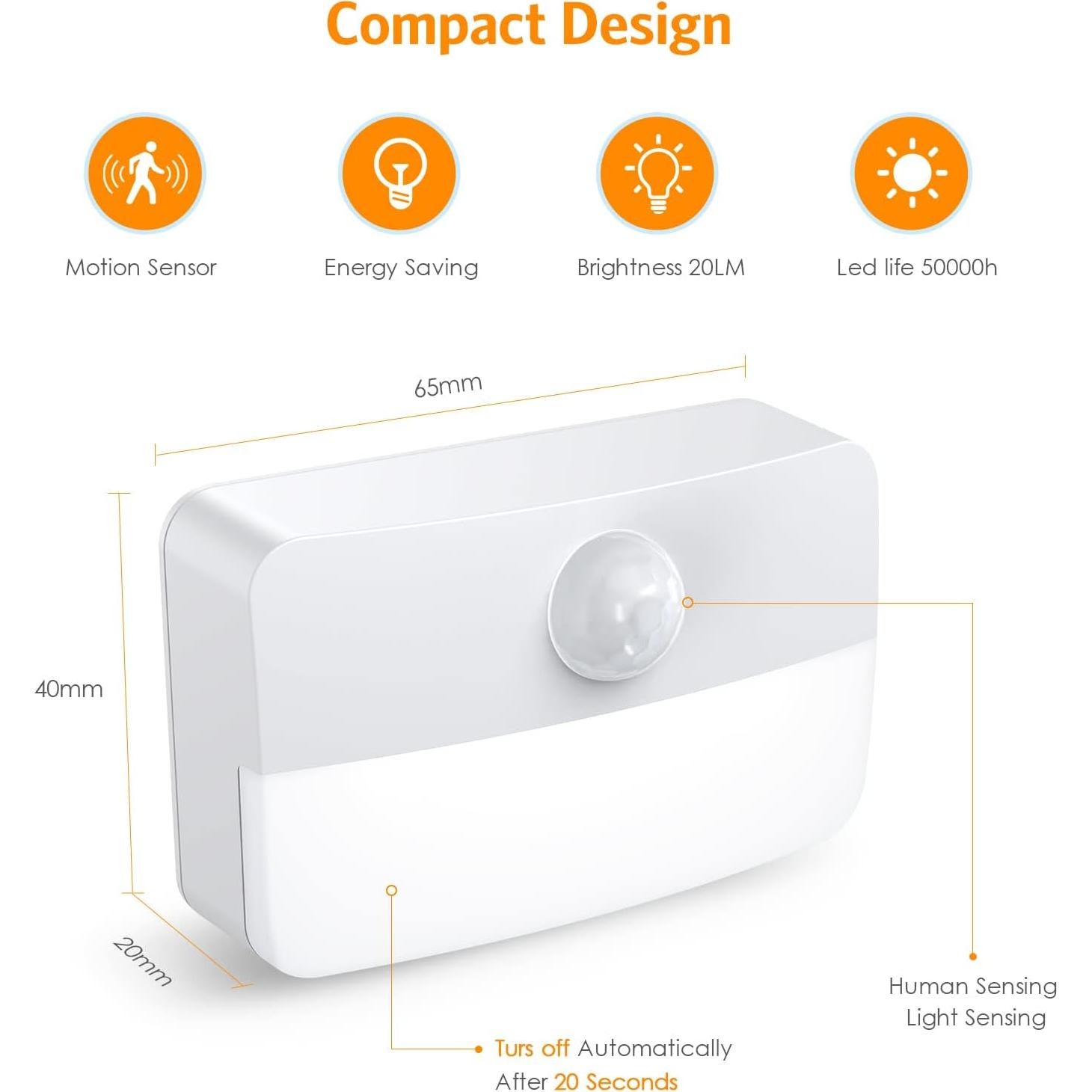 Luz Nocturna JXTZ 2PCS con Sensor de Movimiento Adhesiva