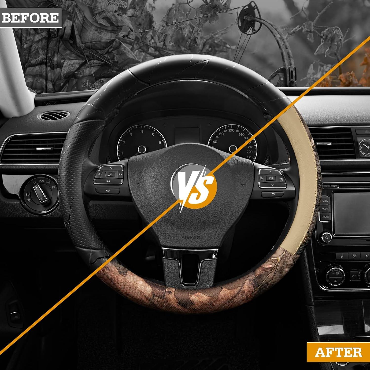 Cubre Volante Mossy Oak Beige - Cuero Premium Universal 36.8-38.1 cm