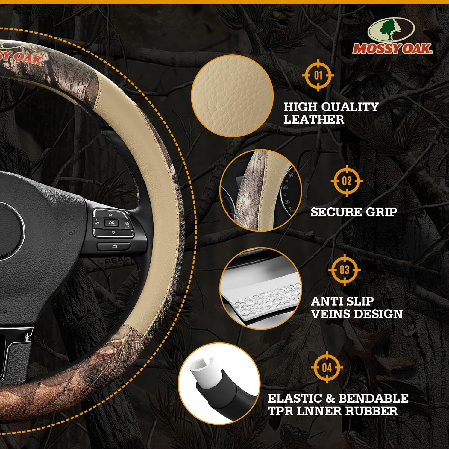 Cubre Volante Mossy Oak Beige - Cuero Premium Universal 36.8-38.1 cm