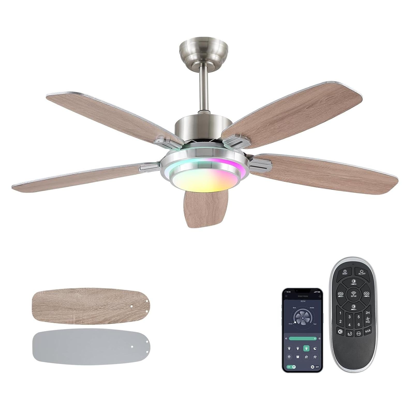 Ventilador de Techo Hounberi 50" con Luz LED RGB y Control Remoto