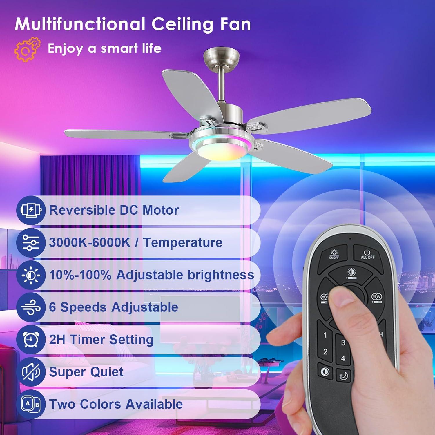 Ventilador de Techo Hounberi 50" con Luz LED RGB y Control Remoto