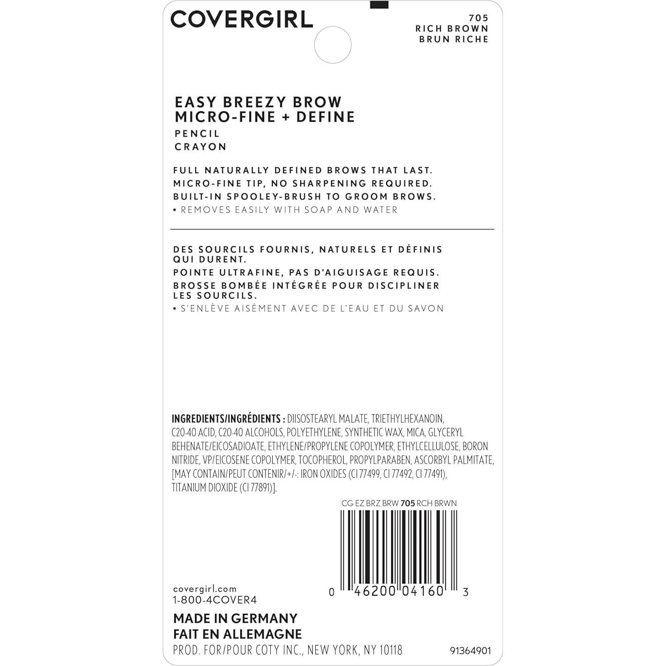 Lápiz de Cejas Micro-Fino Covergirl 705 Marrón Rico 1 Unidad