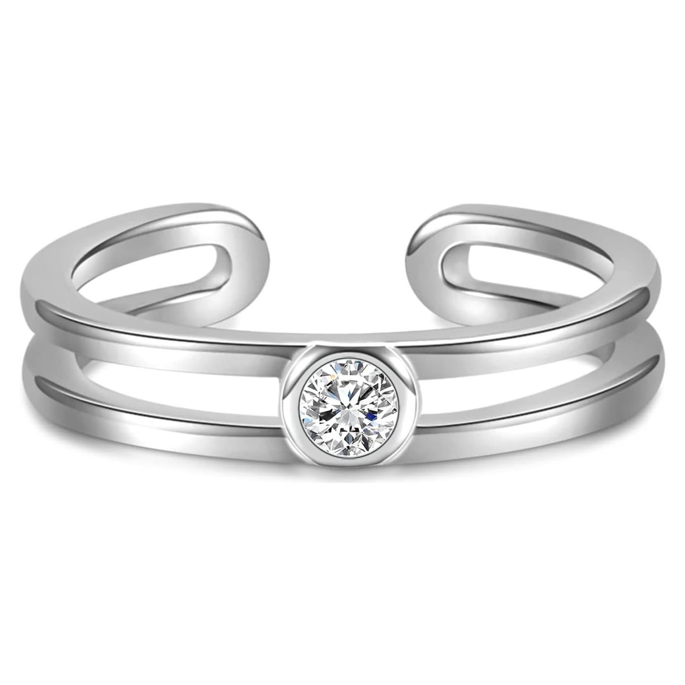 Anillo de Dedo Ajustable Plata Esterlina 925 con Piedra de Nacimiento