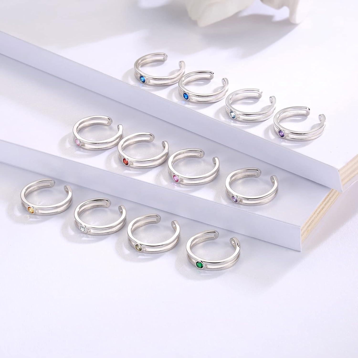 Anillo de Dedo Ajustable Plata Esterlina 925 con Piedra de Nacimiento